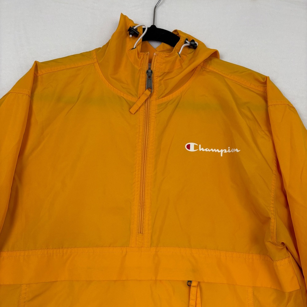 Champion Mens Yellow Half Zip Windbreaker Hooded Jacket Size S N1